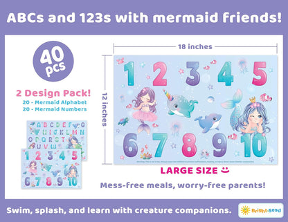 Bright Seed Disposable Placemats for Baby, Toddlers and Kids, Animals ABC & Numbers, 40 Disposable Baby mats for Restaurant, Dining Table & Travel, Learning Placemats for Kids, Toddler Travel