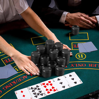 Leitee 500 Pcs Black Plastic Poker Chips Bulk 1.5 Inch Mini Bingo Chips Tokens Markers Blank Casino Counting Discs Learning Math Counters for Adults Interlocking Game Counting Reward Card
