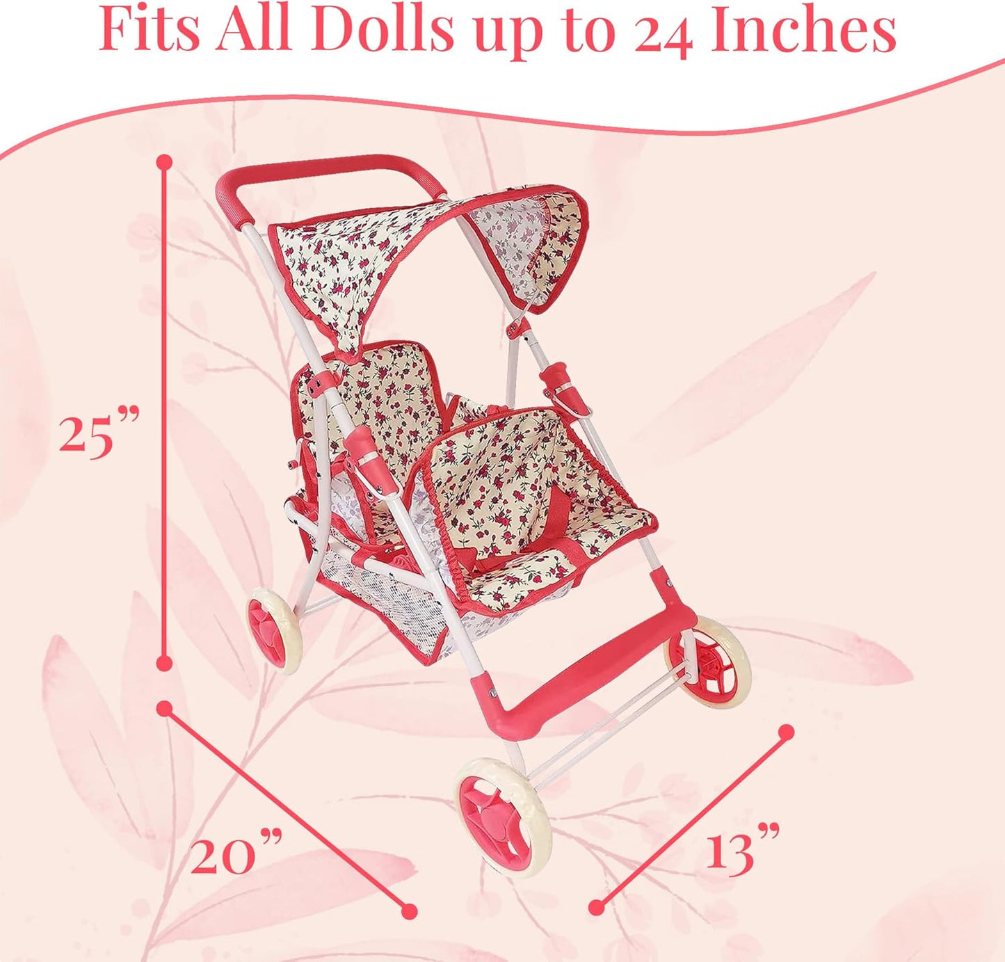 The New York Doll Collection First Twin Stroller - Cutest Heart Design Baby Strollers Great Toy Gift for Toddlers and Girls (Denim) Blue,pink