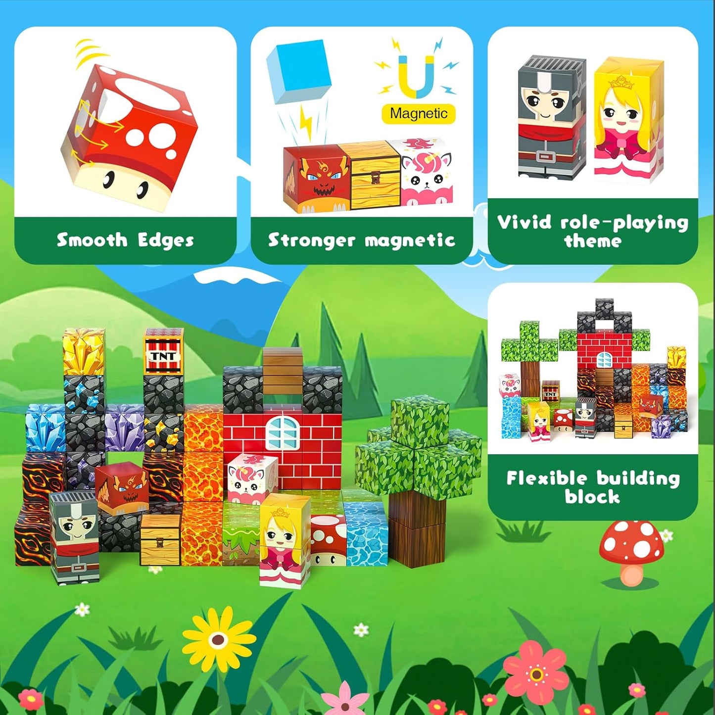 Axirata 60PCS Mini Magnetic Blocks Travel Set for Kids, Mini Magnetic Tiles Building Cubes with Portable Iron Box, STEM Construction Sensory Toy for Toddler Boys Girls Age 3-5 4-8 8-12+