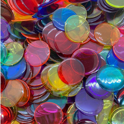 MR CHIPS Plastic Bingo Chips for Games 300 Count Solid and Transparent Colors Counting 19 Color Choices 3/4 Inch 7/8