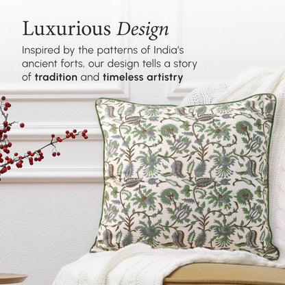 CPC 100% Cotton Throw Pillow Covers 18x18 Inch, Set of 2 Green Block Print Pattern Couch Pillow, Cute Boho Decorative Pillows for Living Room, Bedroom with Hidden Zipper- Agate Green