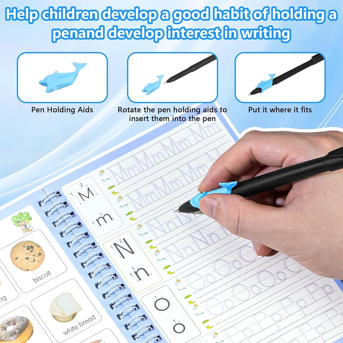 Magic Grooved Writing Practice Books, Handwriting Practice Magic Copybook for Kids Ages 3-8, Large Grooved Writing PracticeBook Aid Magic Pen Reusable Letter Learning Kit, Kindergarten Workbooks