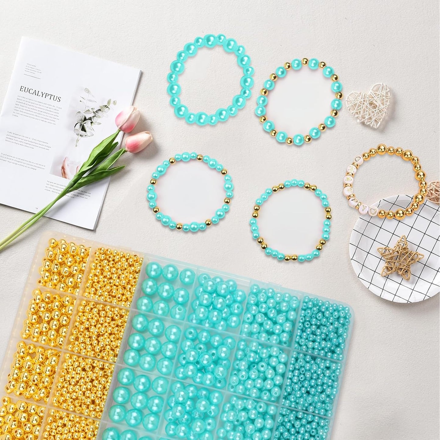 Hpebl 2136PCS Beads for Bracelets Pearl Bracelet Making Kit Friendship Bracelet Kits Bracelet Bead Kits Small Pearl Bead and Gold Beads Beading Kit for Bracelets Jewelry Making Kit