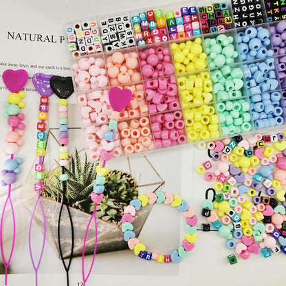 JJzxwish 1605 Pcs Hair Beads for Braids with Elastic Rubber Band Threaders Kit, Candy Color Acrylic Mickey Heart Star Alphabet Beads Pastel Pony Bead Kandi Bead for Bracelet Jewelry Making DIY Craft