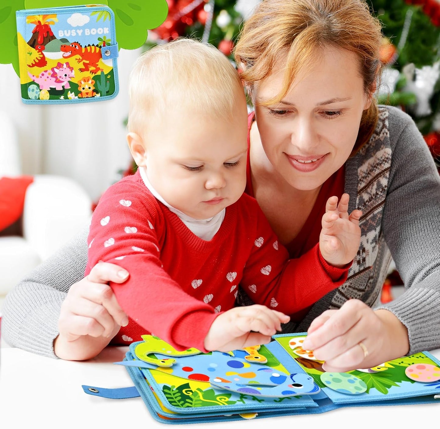 Meafeng Dinosaur Educational Book for Toddlers 1-3, Montessori Quiet Toy & Busy Board for Kids, Travel Toys with Life Skills & Educational Games for Boys and Girls
