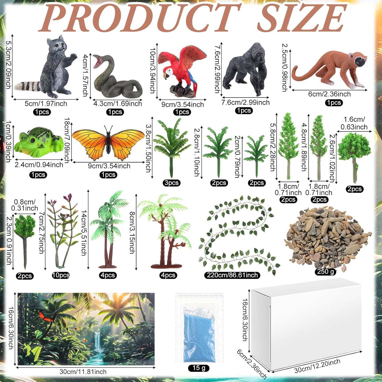 Teyva Daily 48 Pcs Dinosaur Diorama Kit Habitat Project Box Set 3D Dinosaurs Diorama Supplies Include Dinosaurs Model Figures & Eggs Volcano Artificial Trees with Cardboard for DIY Crafts Gifts