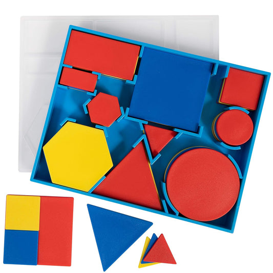 edxeducation Relational Attribute Blocks - Set of 60 - Math Supplies for Early Math - 5 Shapes in 2 Sizes and 3 Colors - Storage Tray Included