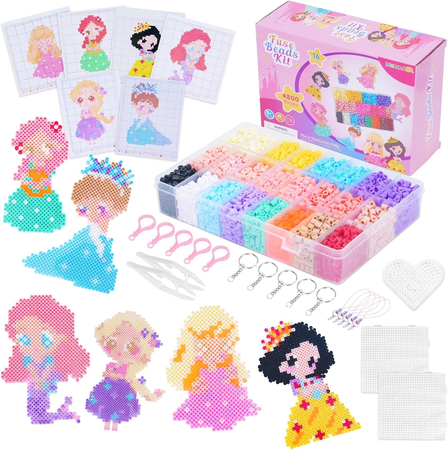 Meland Fuse Beads - 24000pcs Fuse Beads Kit for Kids, 24 Color 5MM Iron Beads Set with 4 Fluorescence Color, 6 Pegboards - Craft Kits Gifts for Birthday Christmas