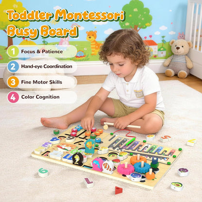 AOSITE 9-in-1 Montessori Toy Wooden Board for Toddlers Montessori Wooden Educational Toys for Baby Boys Girls Age 1 2 3 Year Old Birthday Girl Gifts for Kids
