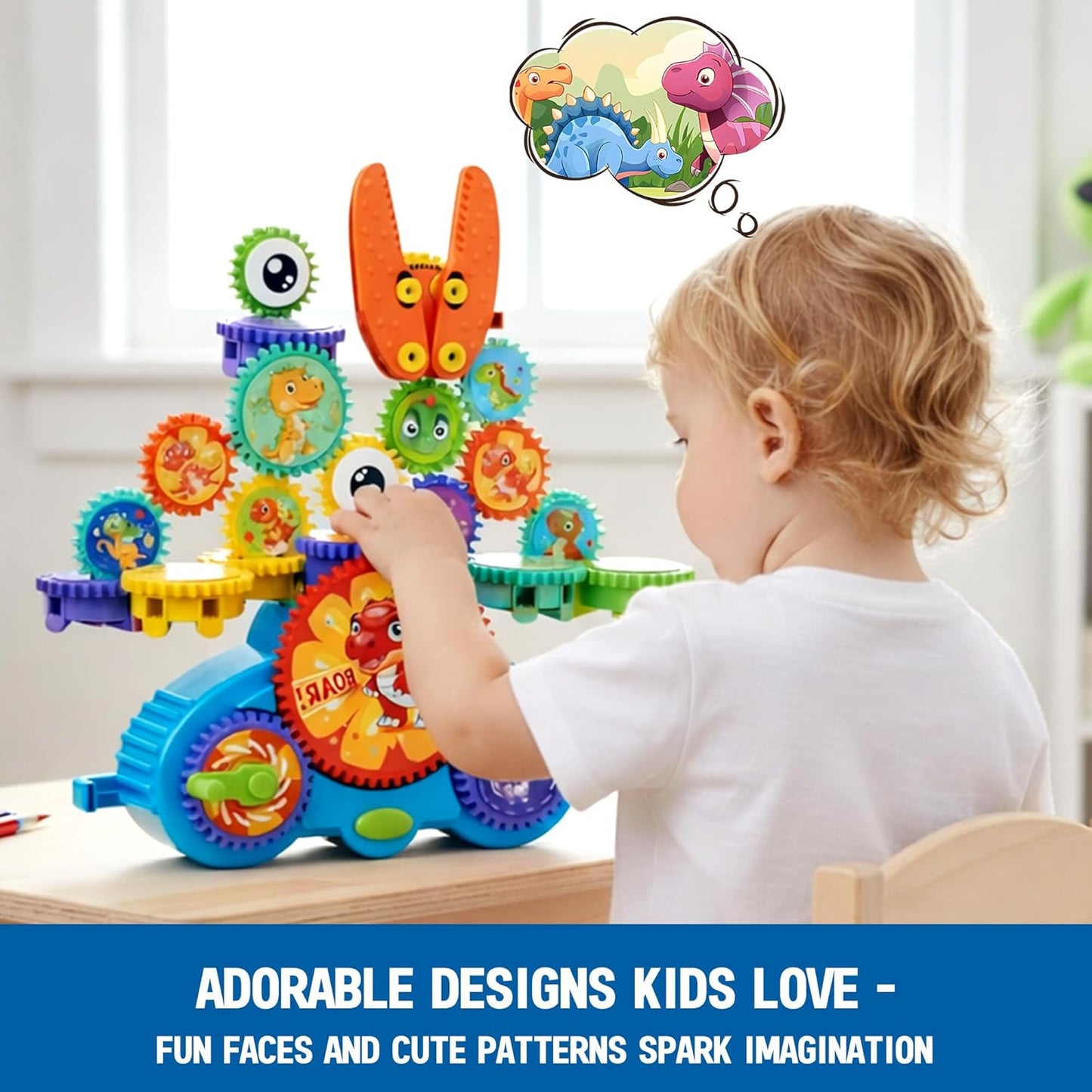 Motorized Spinning Gear Building Toys for Kids, Space Rocket STEM Construction Set, Educational Interlocking Building Blocks Puzzle | Gear Toys for Toddlers Ages 3-8