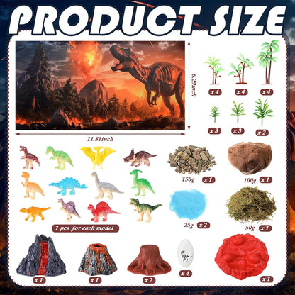 Teyva Daily 48 Pcs Dinosaur Diorama Kit Habitat Project Box Set 3D Dinosaurs Diorama Supplies Include Dinosaurs Model Figures & Eggs Volcano Artificial Trees with Cardboard for DIY Crafts Gifts