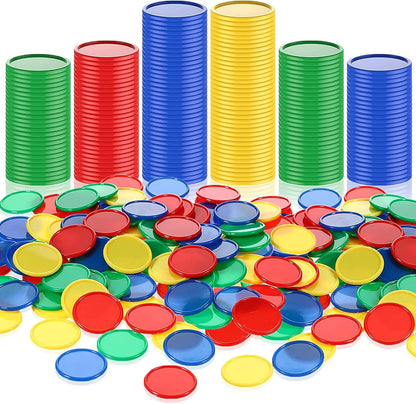 Skylety 400 Pieces Plastic Poker Chips 4 Colors 1 Inch Small Learning Counters Blank Chips Card for Game Play Counting Learning Math Reward(Red, Blue, Green, Yellow)