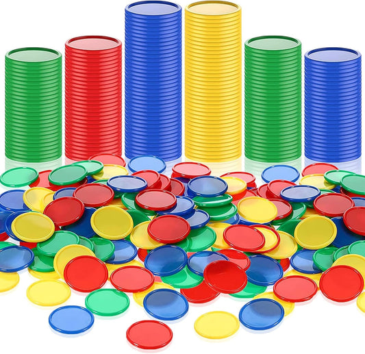 Skylety 400 Pieces Plastic Poker Chips 4 Colors 1 Inch Small Learning Counters Blank Chips Card for Game Play Counting Learning Math Reward(Red, Blue, Green, Yellow)