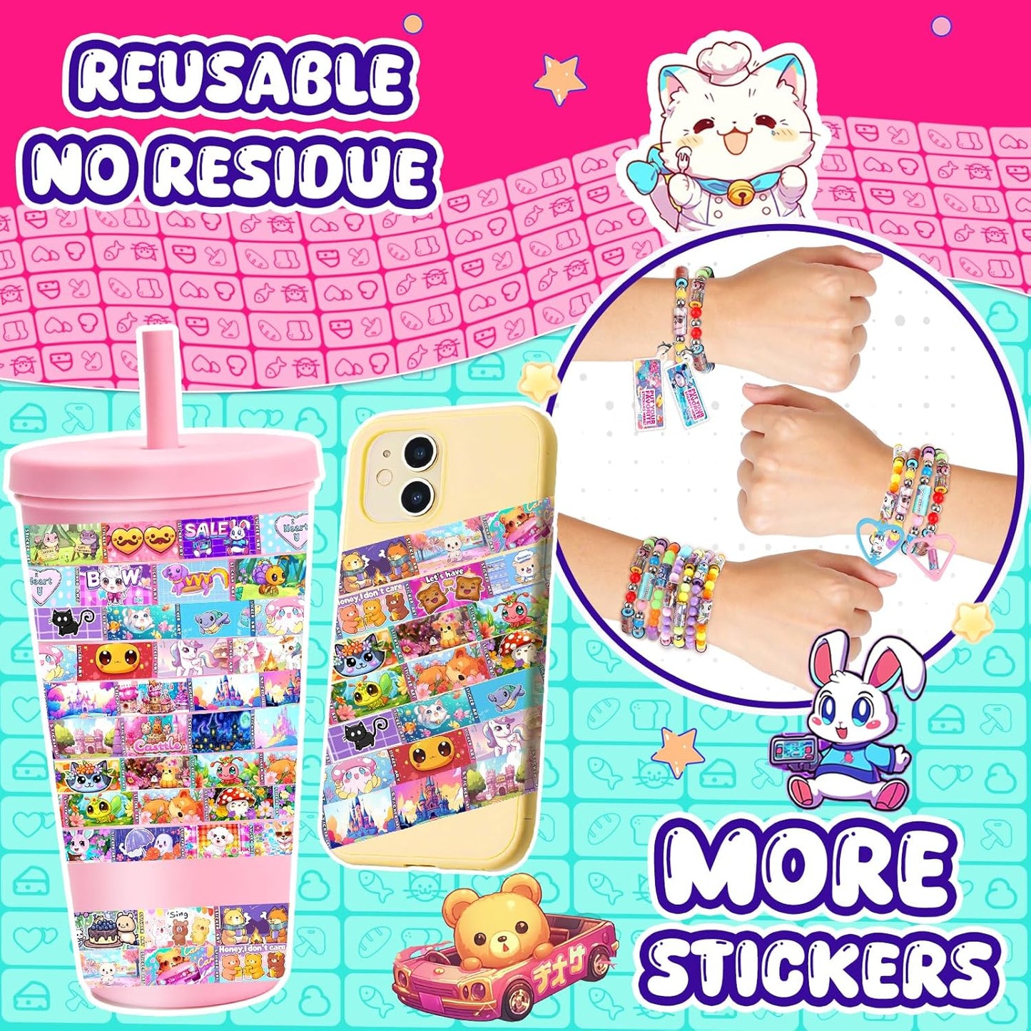 Plunack DIY Sticker Jewelry Making Kits Bracelets for Kids, Stickers Set, Includes Beads & Charms & Pendants, 320Pcs Mini Holographic Stickers, Bracelet Making Kit for Girls 6-12 Birthday Gift