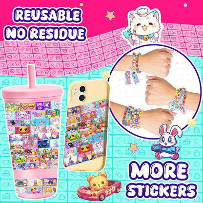 Plunack DIY Sticker Jewelry Making Kits Bracelets for Kids, Stickers Set, Includes Beads & Charms & Pendants, 320Pcs Mini Holographic Stickers, Bracelet Making Kit for Girls 6-12 Birthday Gift