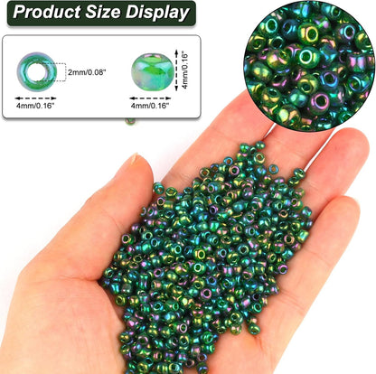 10100 Pcs Size 11/0 Glass Seed Beads, 2 mm Dark Green Small Mini Spacer Loose Pony Beads for Jewelry Making and DIY Crafts - Colors B