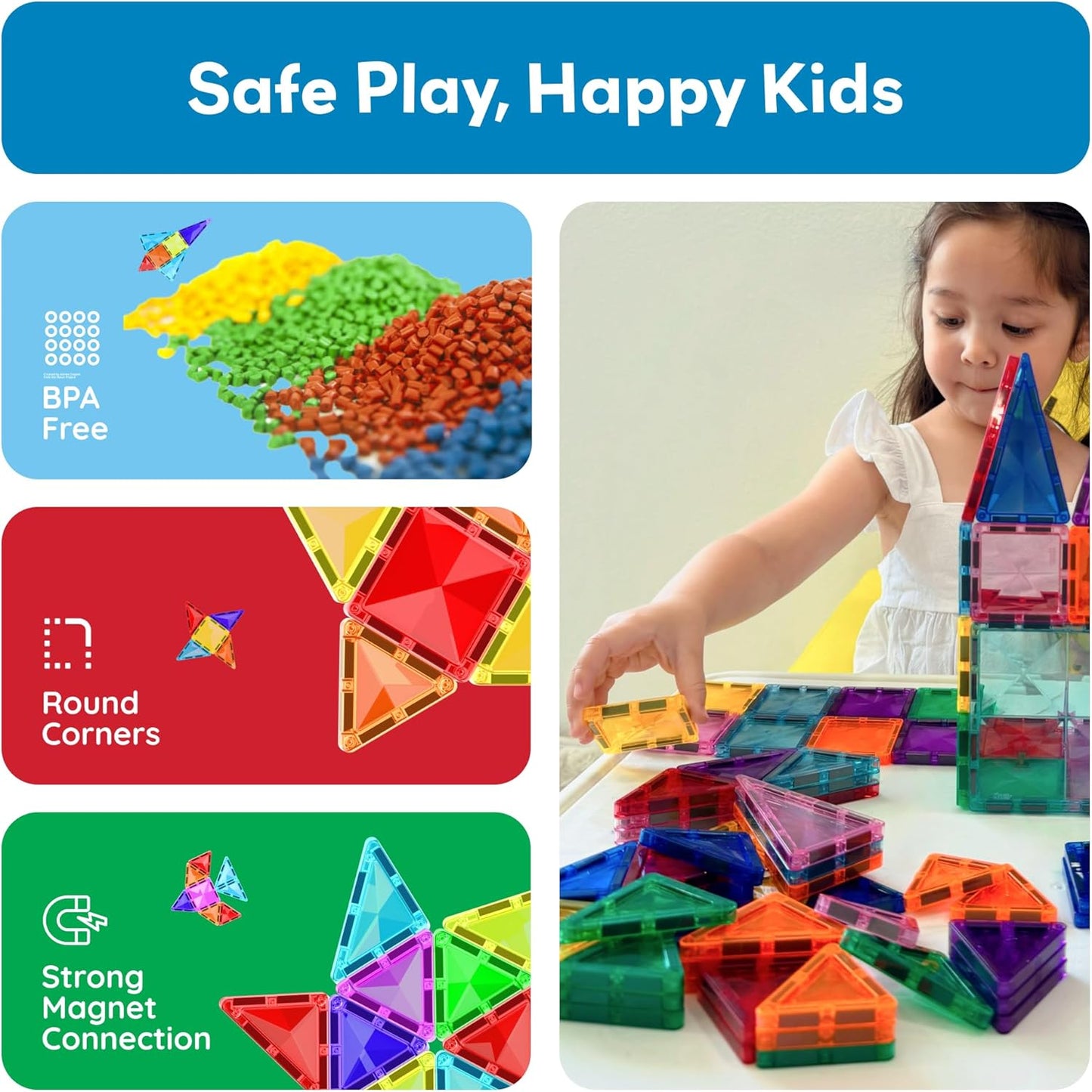 PicassoTiles 80 PCs Magnetic Tiles Travel Size Mini Version Building Block Construction Set for Kids Great Gift Ages 3+ Boys & Girls Preschool Kindergarten Montessori Playing Toys Stacking Fun PTM80