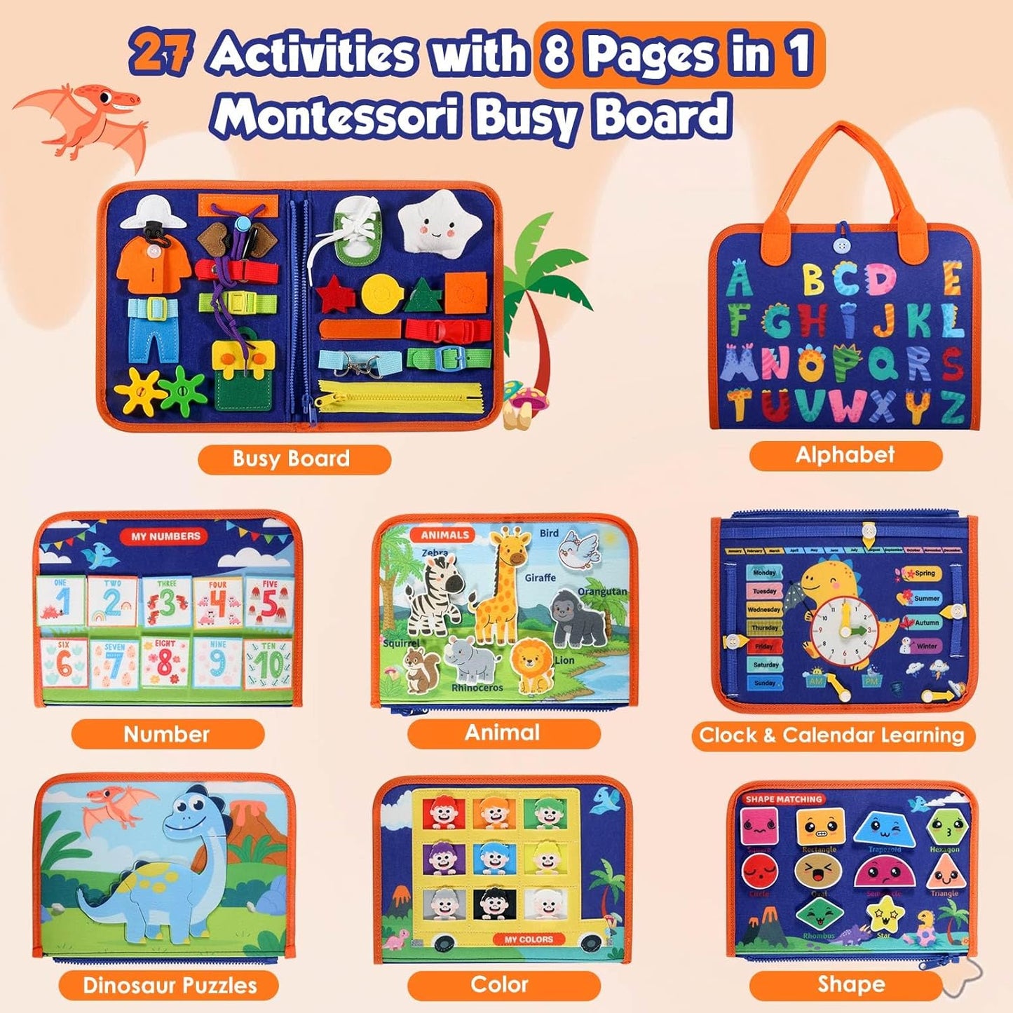 GOLIYEAN Toddler Busy Board - Montessori Toys for Toddler Boy Girl Birthday Gifts, Educational Learning Sensory Busy Book for Toddlers, Quiet Activity Books for Toddlers, Travel Toys for Airplane Car