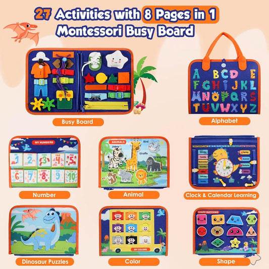 GOLIYEAN Toddler Busy Board - Montessori Toys for Toddler Boy Girl Birthday Gifts, Educational Learning Sensory Busy Book for Toddlers, Quiet Activity Books for Toddlers, Travel Toys for Airplane Car