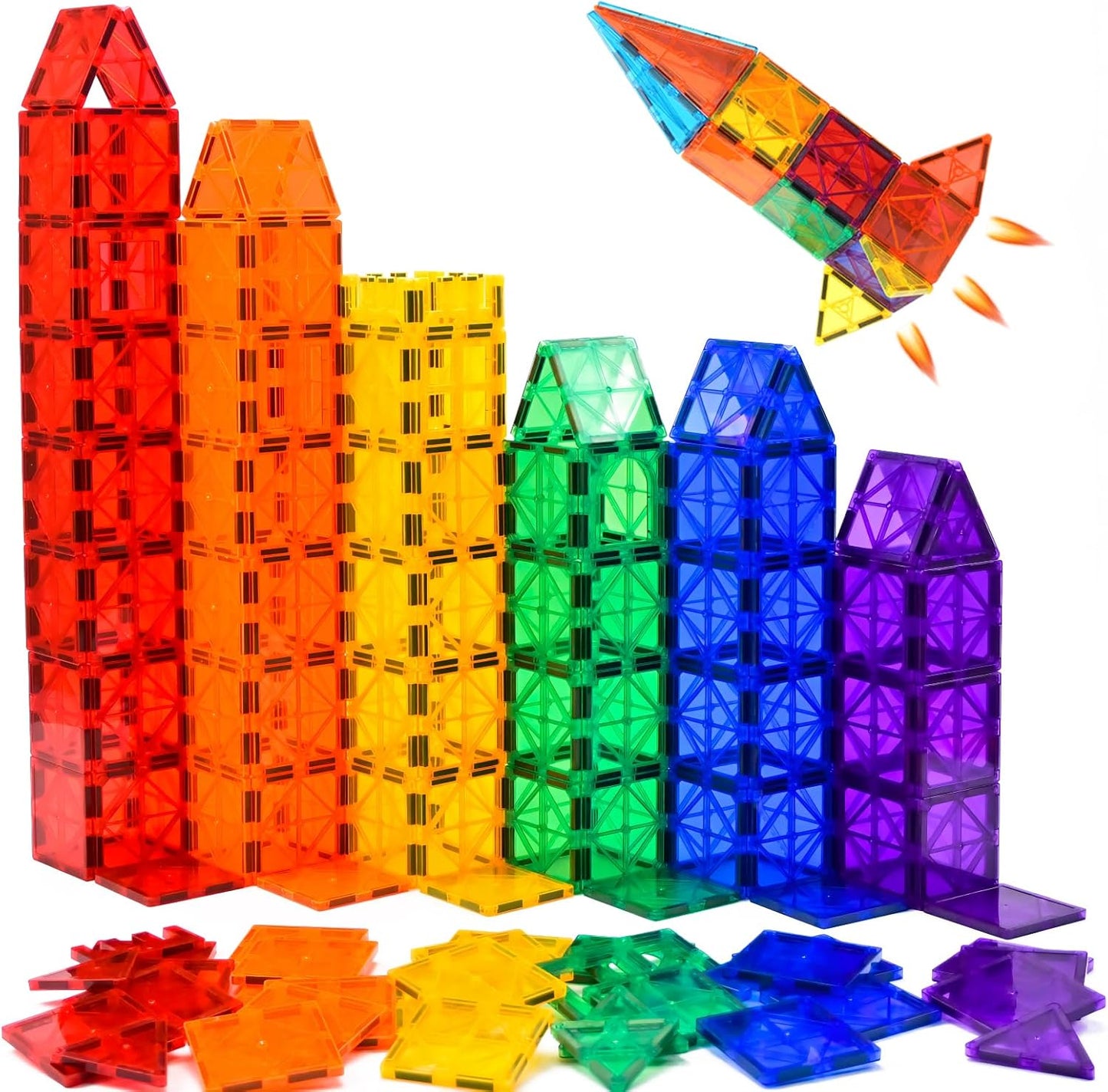 FNJO Magnetic Tiles, 100PCS Building Blocks, STEM Magnets Building Toy Set, Preschool Kindergarten Construction Stacking Toy, School Teacher Supplies, Classroom Must Haves