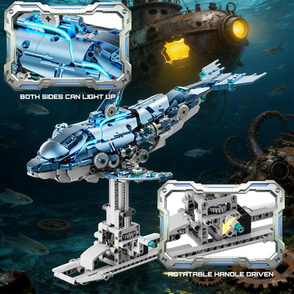 Mechanical Blue Dolphin Building Blocks Set Hand-Operated Motion, Detailed Gear Design, Display & Play Model Futuristic Ocean Animal Model