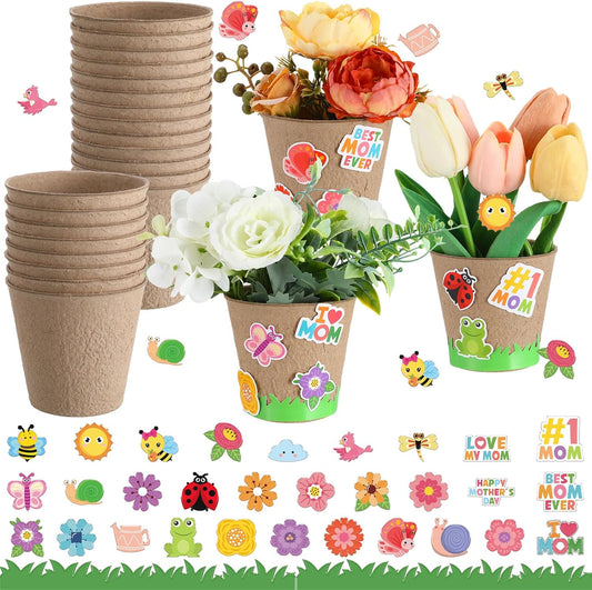 Resurhang 80 Pack Mothers Day Crafts Bulk Spring Crafts Garden Paper Pot Kits with Sticker DIY Your Own Flower Pot Planting Growing Kit for Home Art Gift