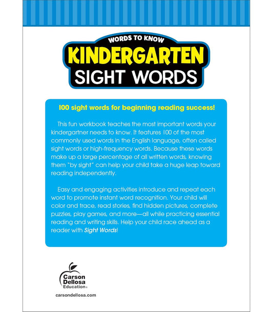 Words to Know Sight Words Workbook for Kindergarten—Word Search, Games, Puzzles, Flashcards, Handwriting, Coloring for Learning and Reading Practice (320 pgs)