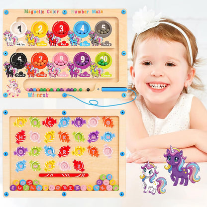 2 in 1 Magnetic Color and Number Maze, ABC Alphabet Puzzles Board Magnet Ice Cream Toys, Montessori Educational Magnet Puzzle, Preschool Learning Counting Toys for 2 3 4 5 Birthday Gifts