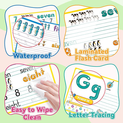Alphabet Number Shapes Flash Cards,Handwriting Practice Writing Tracing Phonics Preschool Kindergarten Toddler Learning Activities Homeschool Classroom Autism Educational Toys ABC Letter