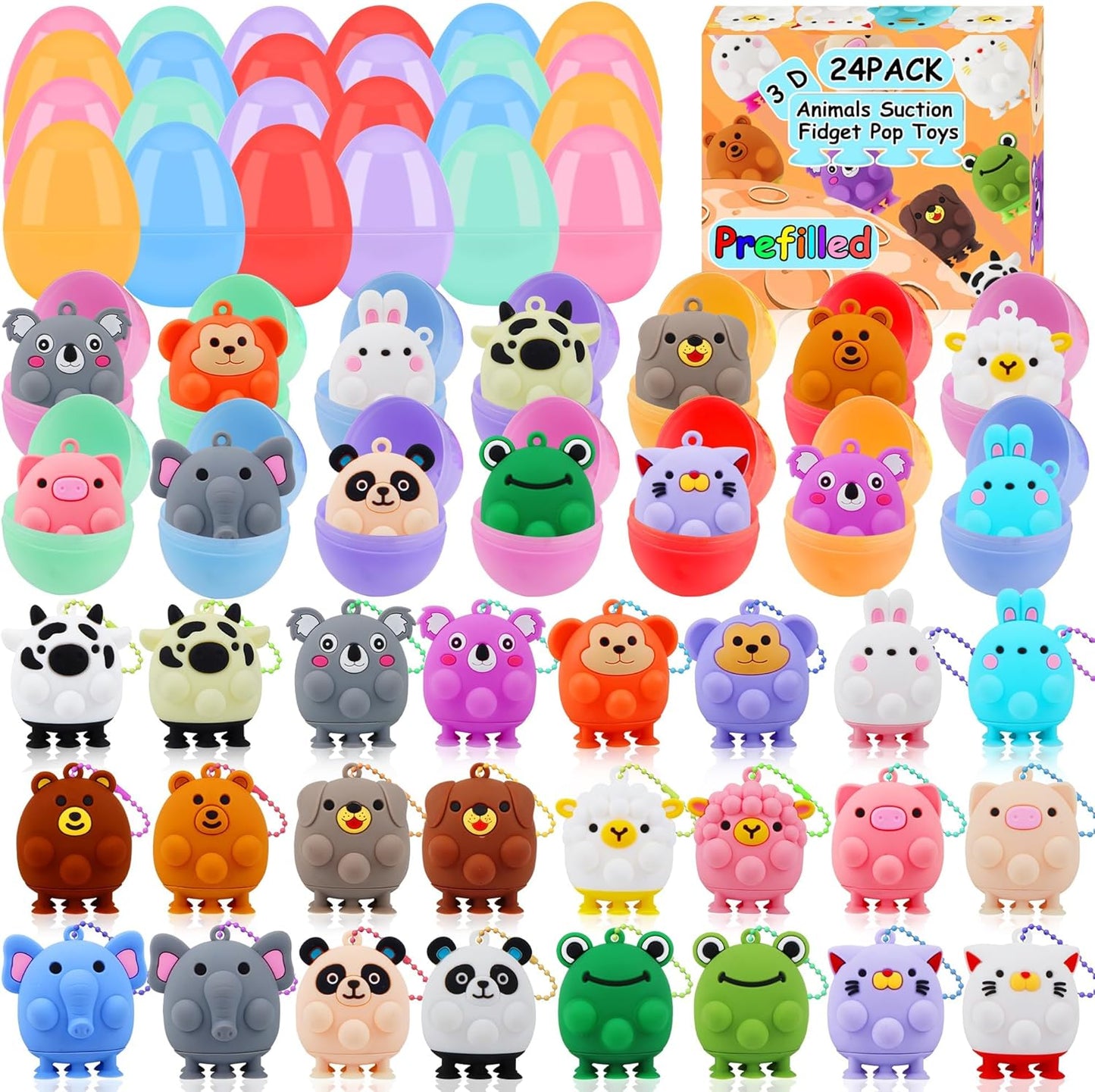 ChildFun 24 PCS Party Favors for Kids,3D Animal Pop Toys,Goodie Bags Stuffers for Kids,Pinata Stuffers Carnival Prizes,Fidget Toys Bulk,Prize for Classroom,Suction Toys for Toddlers