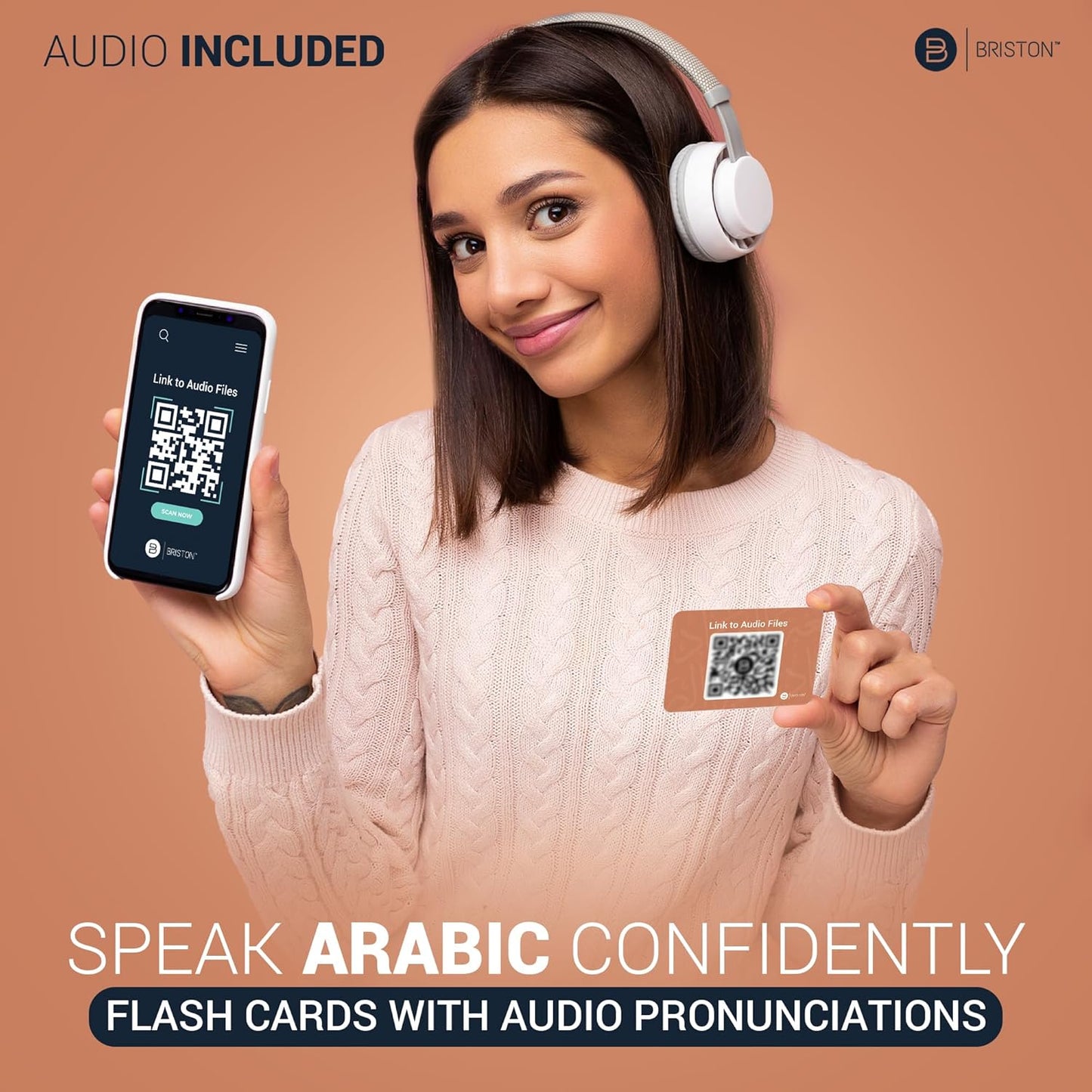 Briston Arabic Alphabet Flash Cards with Audio – 40 Durable Water-Resistant Cards with Transliteration, Pronunciation Guide & Learning Chart – Learn to Read and Write Letters for Kids, Students Adults