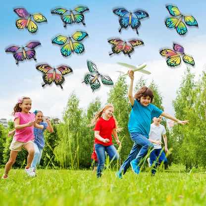 Seenelling 44 Pcs Flying Butterfly Craft Kit with 32 Wind up Butterflies and 12 Color Pens People Painting White Paper Butterflies DIY Toy for Party Game School Activity Birthday Gift (Style 3)