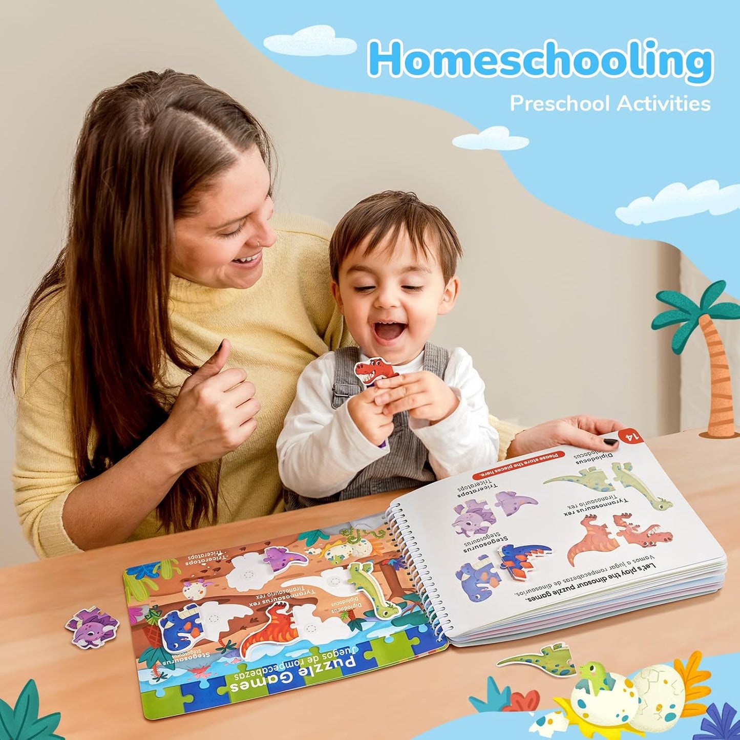 JoyCat Preschool Busy Book for Toddlers 3-5, Dual-Language Learning Activities, Educational Sensory Toys, Autism Learning Materials for Boys & Girls (Daily Life)