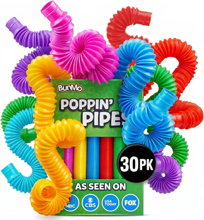 BUNMO Pop Tubes - Sensory Toys - Toddler Toys - Imaginative Play & Stimulating Creative Learning - Hours of Fun for Kids - Tons of Ways to Play - Non-Mouthable Toy 3+ - 6 Pack Medium