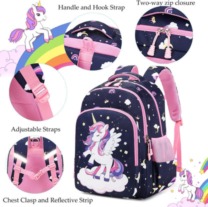 Girls Backpack for Elementary Unicorn Backpack Kids Backpack School Bookbag for Girls 3 in 1 Set Back to School