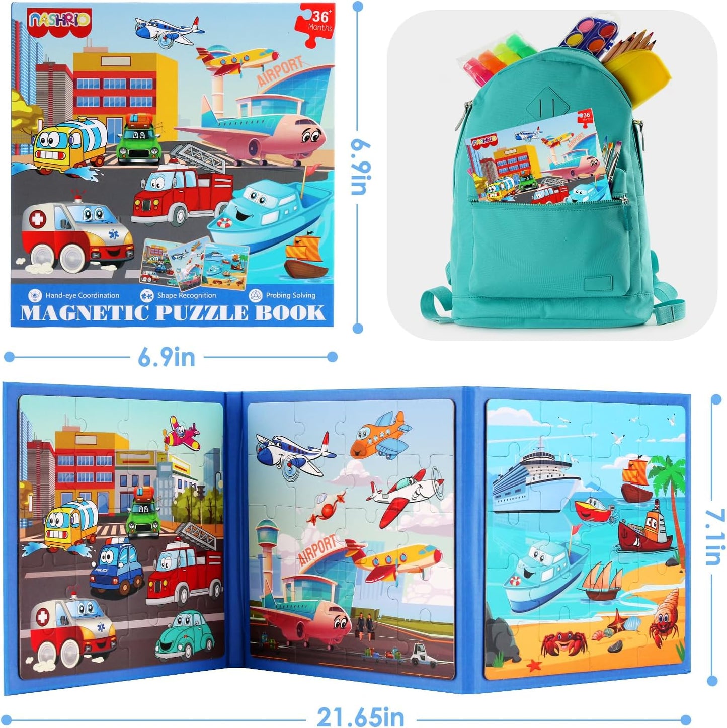 Magnetic Puzzles for Kids Ages 4-6, 20-Piece Toddler Travel Toys Unicorn Princess Puzzles Ages 3-5, Educational Learning Magnets, Ideal Road Trip Activities Toys for 3 4 5 6 Boys and Girls