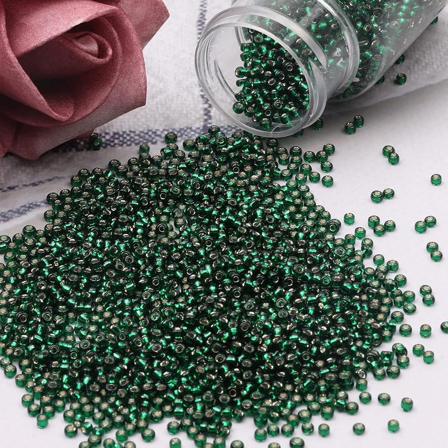 10100 Pcs Size 11/0 Glass Seed Beads, 2 mm Dark Green Small Mini Spacer Loose Pony Beads for Jewelry Making and DIY Crafts - Colors B