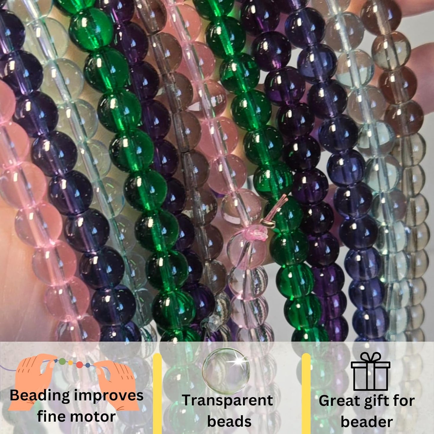 8mm Glass Beads Round Bulk for Bracelet, Glow in Dark Beads, DIY Jewelry Windchime Suncatcher Party Supplies, 300 pcs