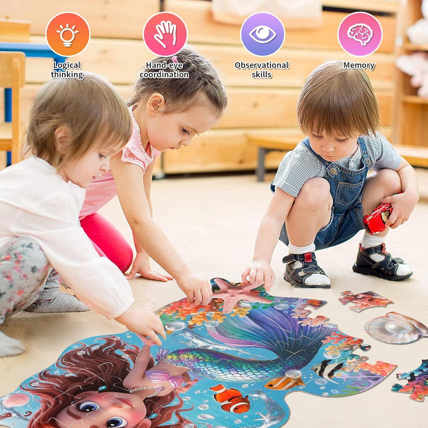 Floor Puzzles for Kids Ages 3-5, Unicorn Puzzles for Toddler Ages 4-6, 50 Pieces Jumbo Puzzles with Box, Unicorn Toys for Gifts 3-8 Years Old