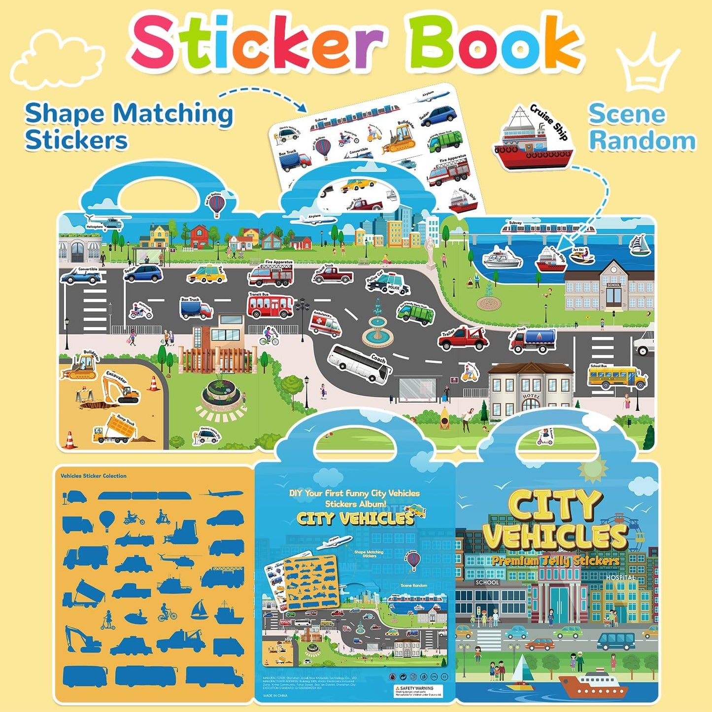 6 Sets Reusable Sticker Book for Toddlers 3-6, Jelly Sticker Books for Toddler, Travel Sticker Activity Toys for Kids 3 4 5 6 Years Old Girls & Boys