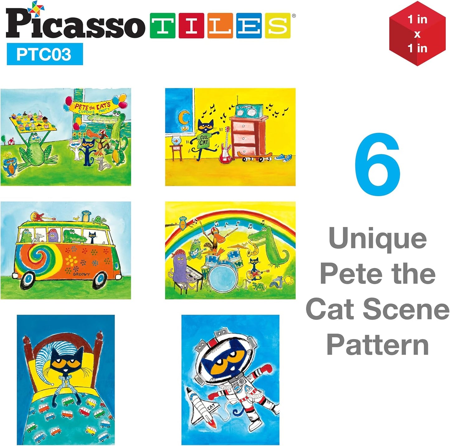 PicassoTiles Magnetic Tiles Pete the Cat Home Theme Building Blocks Double Sided Printing Toddler Magnet Toys Education STEM Learning Kit Construction Brain Development Preschool Kid Game Boy Girl 3+