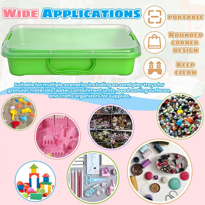 3 Pack Plastic Sensory Bins, Portable Clear Lid Sandbox Container with Handle 15 Stickers, Large Sand Water Play Tray Crafts Organizers for Sand, Water, Beads (Blue, Green, Pink)