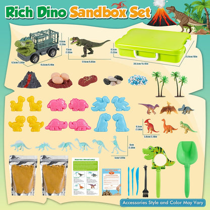 FRUSE Dinosaur Sensory Bin Toys,Play Sand Art Kit with 2.2lbs Sensory Play Sand,Glow in The Dark Dinosaurs,Dino Magnifying Glass and Sandbox,Learning Toys for Kids Ages 3 4 5 6 7 8