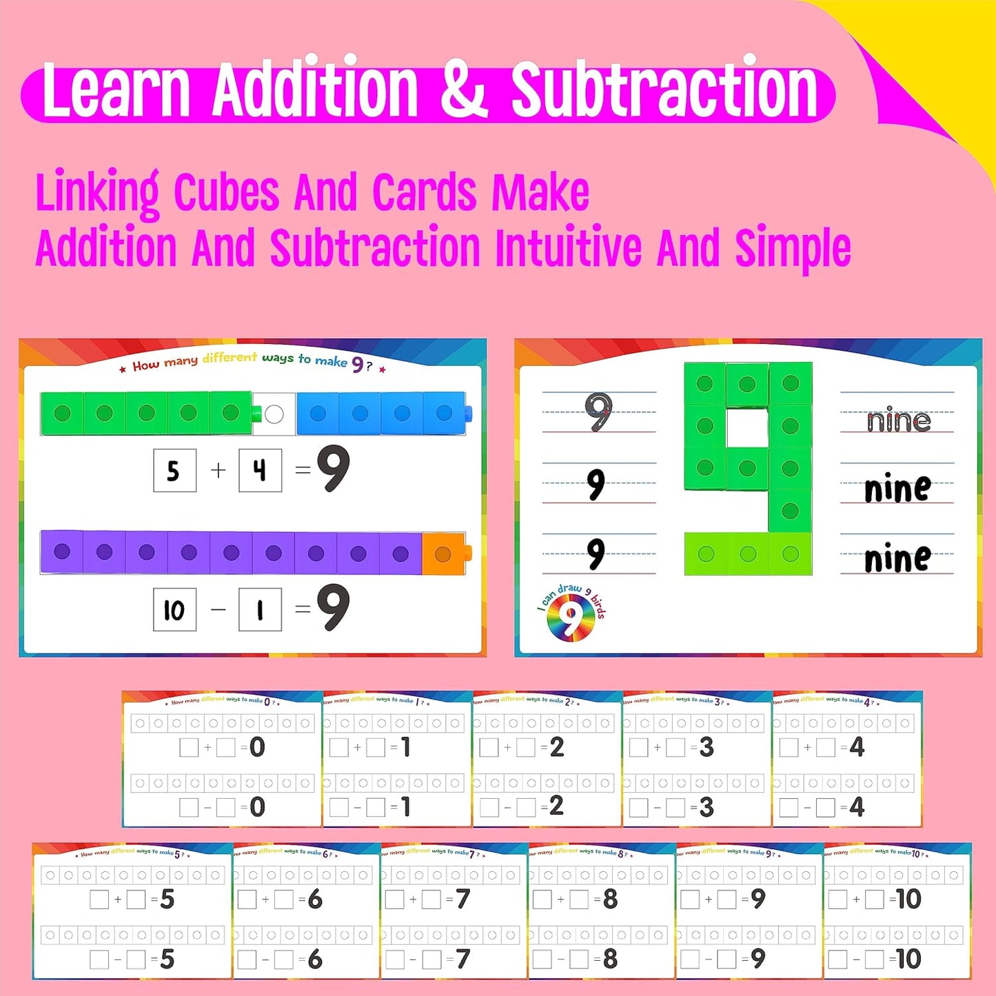 SpriteGru Math Linking Cubes, Math Cubes Manipulatives with Activity Cards Linking Cube Math Counters for Kids Kindergarten Learning Activities
