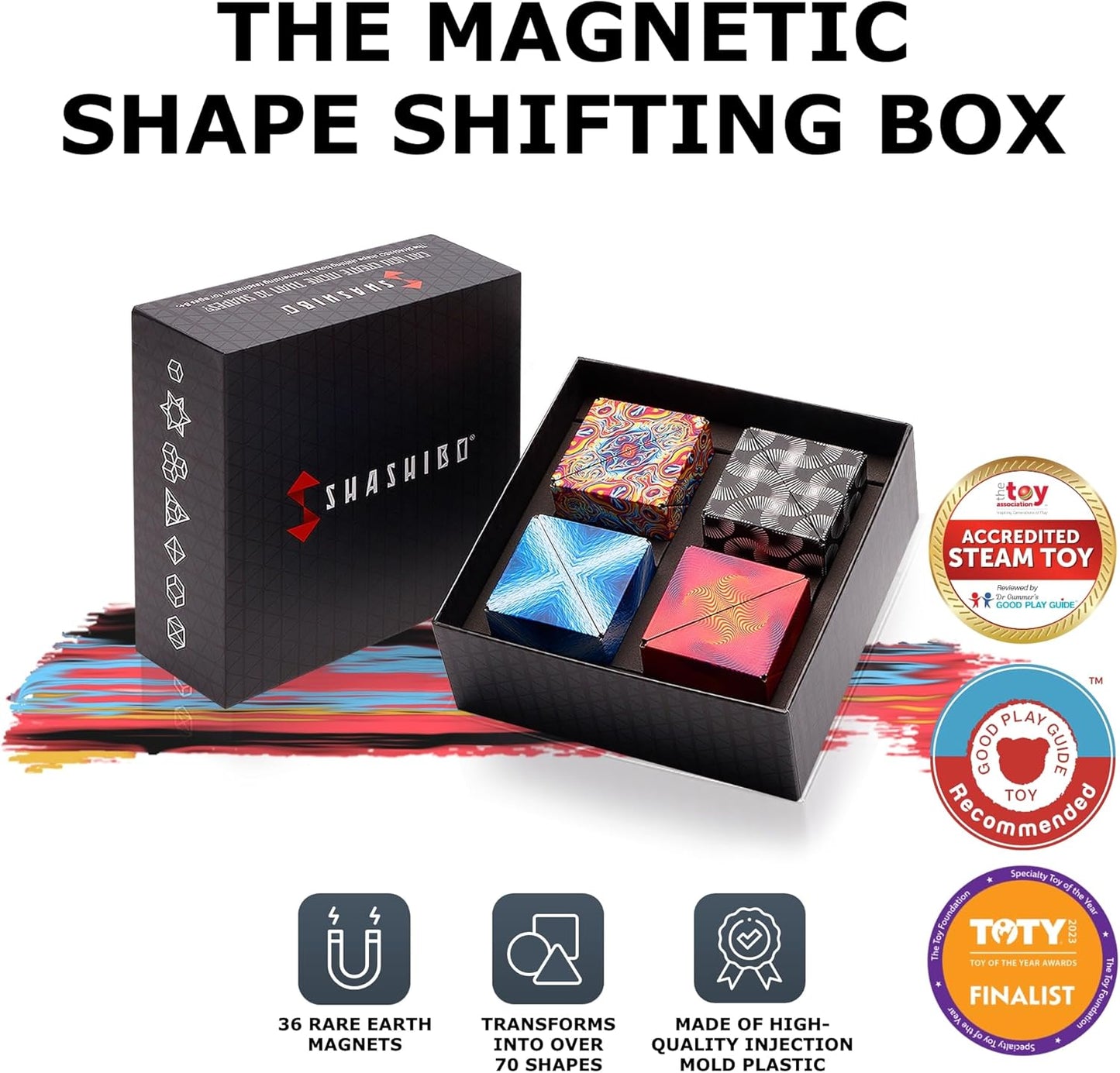Shashibo Shape Shifting Box - Award-Winning STEM Fidget Toy with Ultra Strong Magnets - Puzzle Cube Transforms Into 100+ Shapes, Perfect Sensory Gift for Kids, Teens, and Adults (Blue Planet)