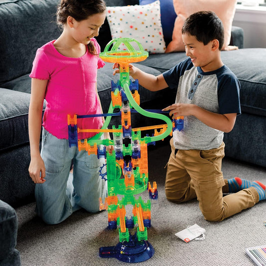 MindWare Q-BA-Maze 2.0 Grand Prix Racing Set – Marble Run Building Toy with Motion-Activated Lights, Ages 8 and Up