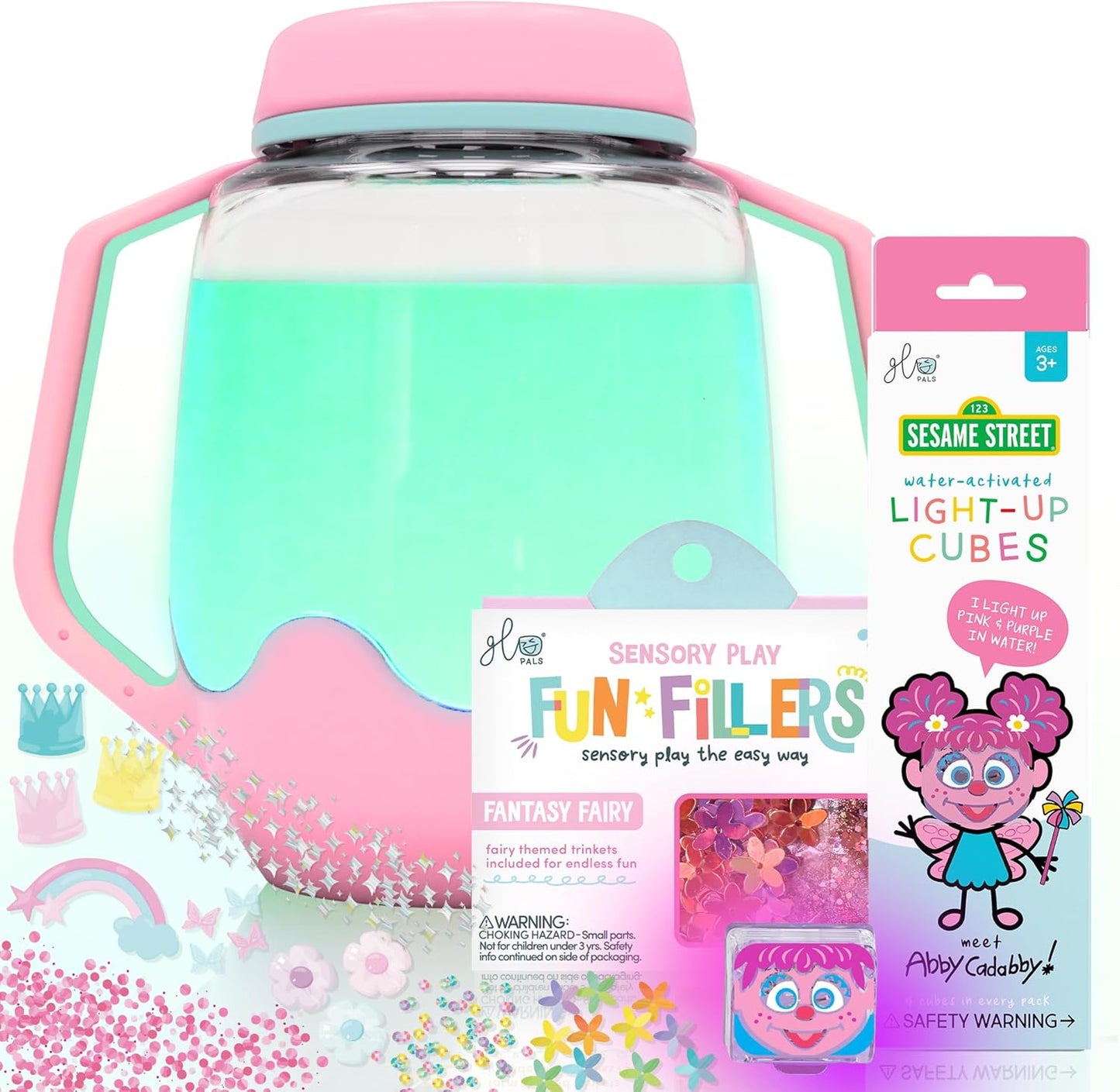 Glo Pals Water Activated Light-Up Sensory Bath Toy Play Jar, 4 Reusable Cubes and Fun Fillers for Bathtime and Sensory Play, Perfect for Kids and Toddlers, Easy As ABC