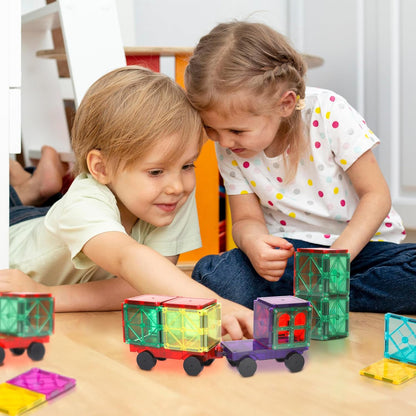 Playmags Magnetic Tiles for Kids 100-Piece Set, STEM Educational Building Blocks Toys for Kids, Includes Click-in ABC Learning Tiles, Gift for Boys & Girls, Add on Magnetic Figures, Car Set Available