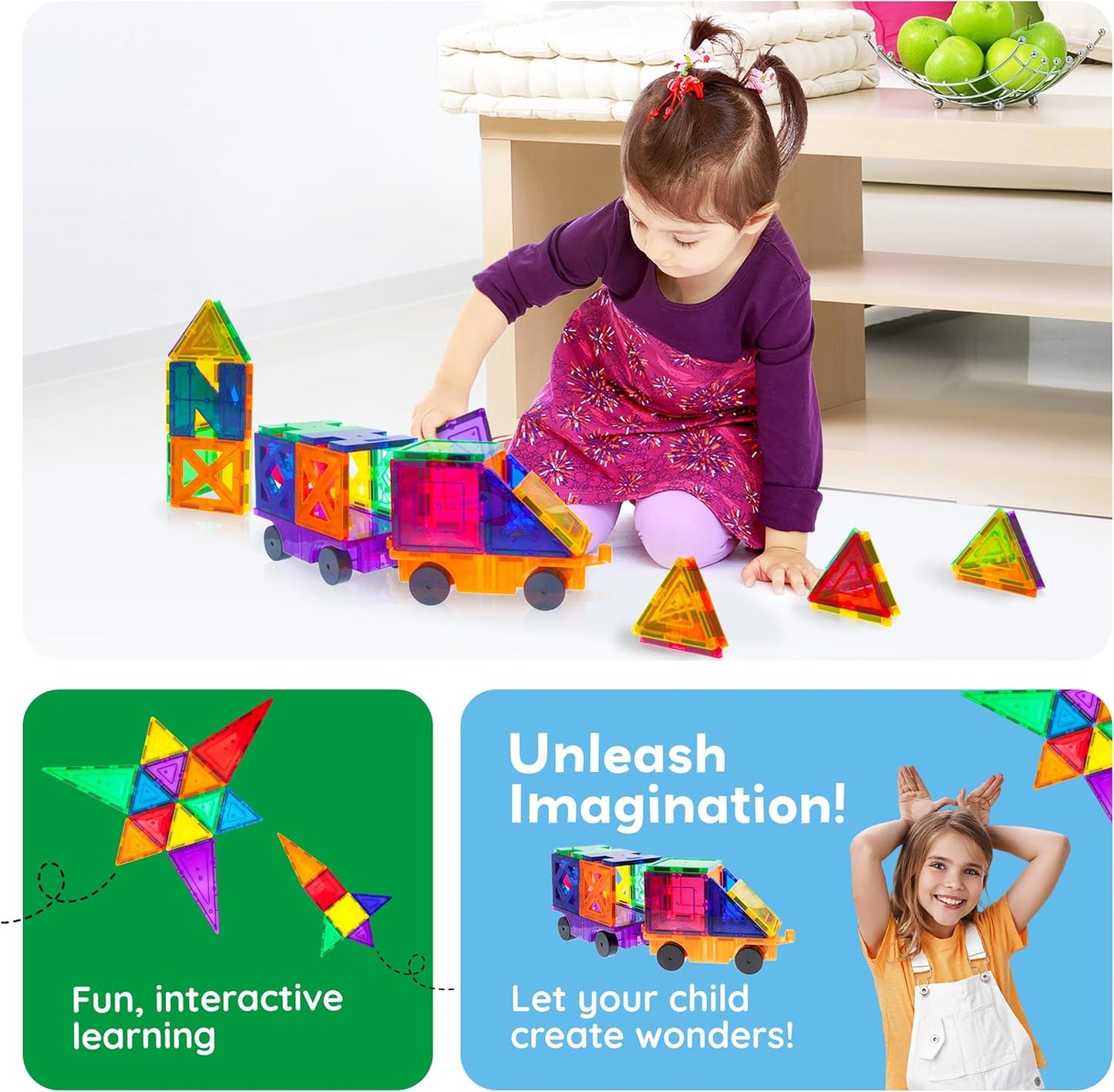 PicassoTiles Magnetic Building Block Set Geometry Shape Magnet Tiles Construction Toy STEM Learning Kit Educational Playset Playboard Pretend Play Stacking Blocks Child Brain Development PT16